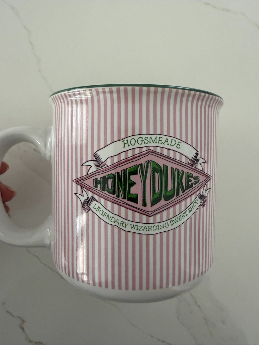 Warner Bros. Pink Stripe Honeydukes Ceramic Mug with Green Logo